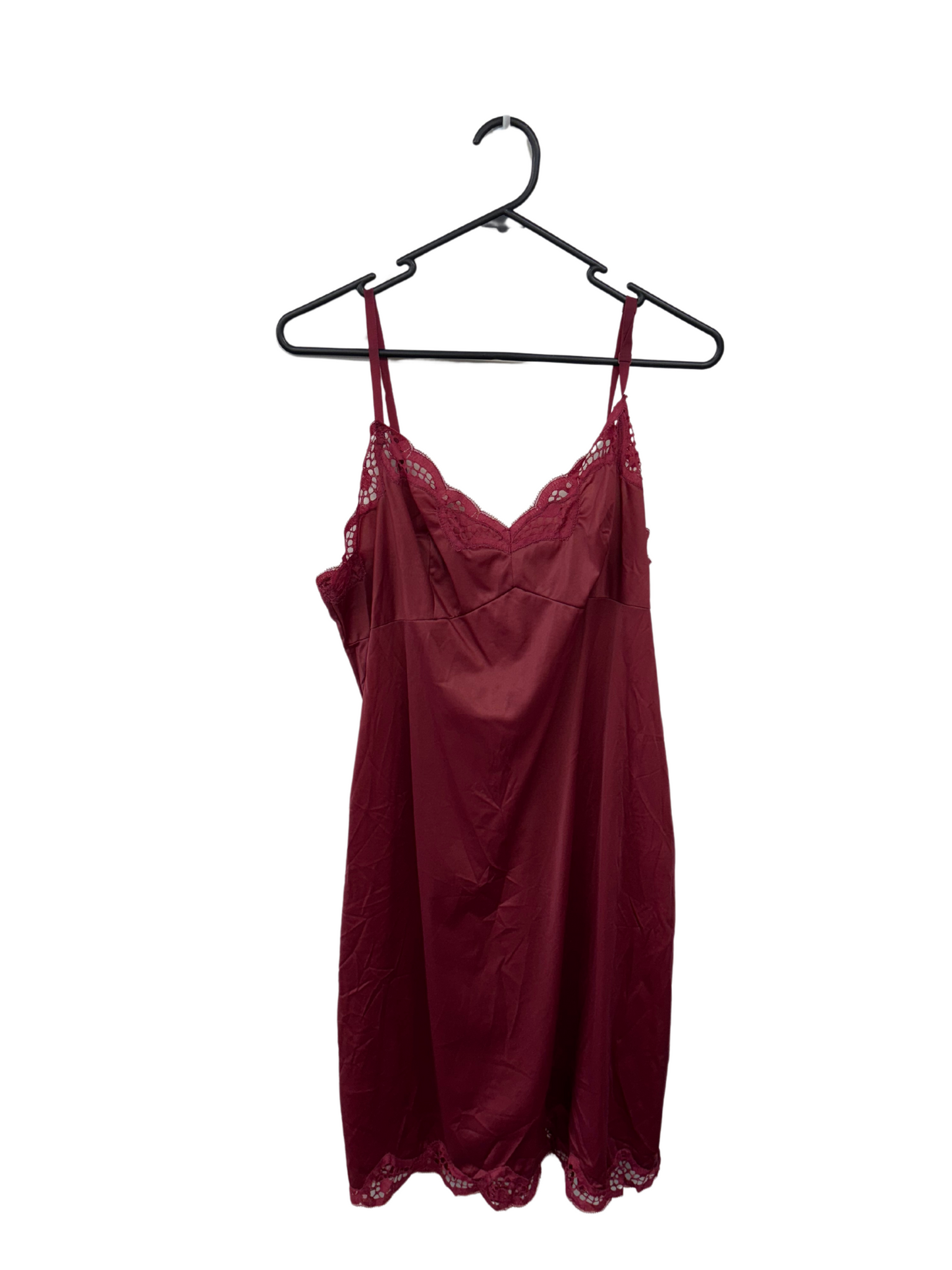 Vintage Dark Red Lacy Knee Length Slip Dress