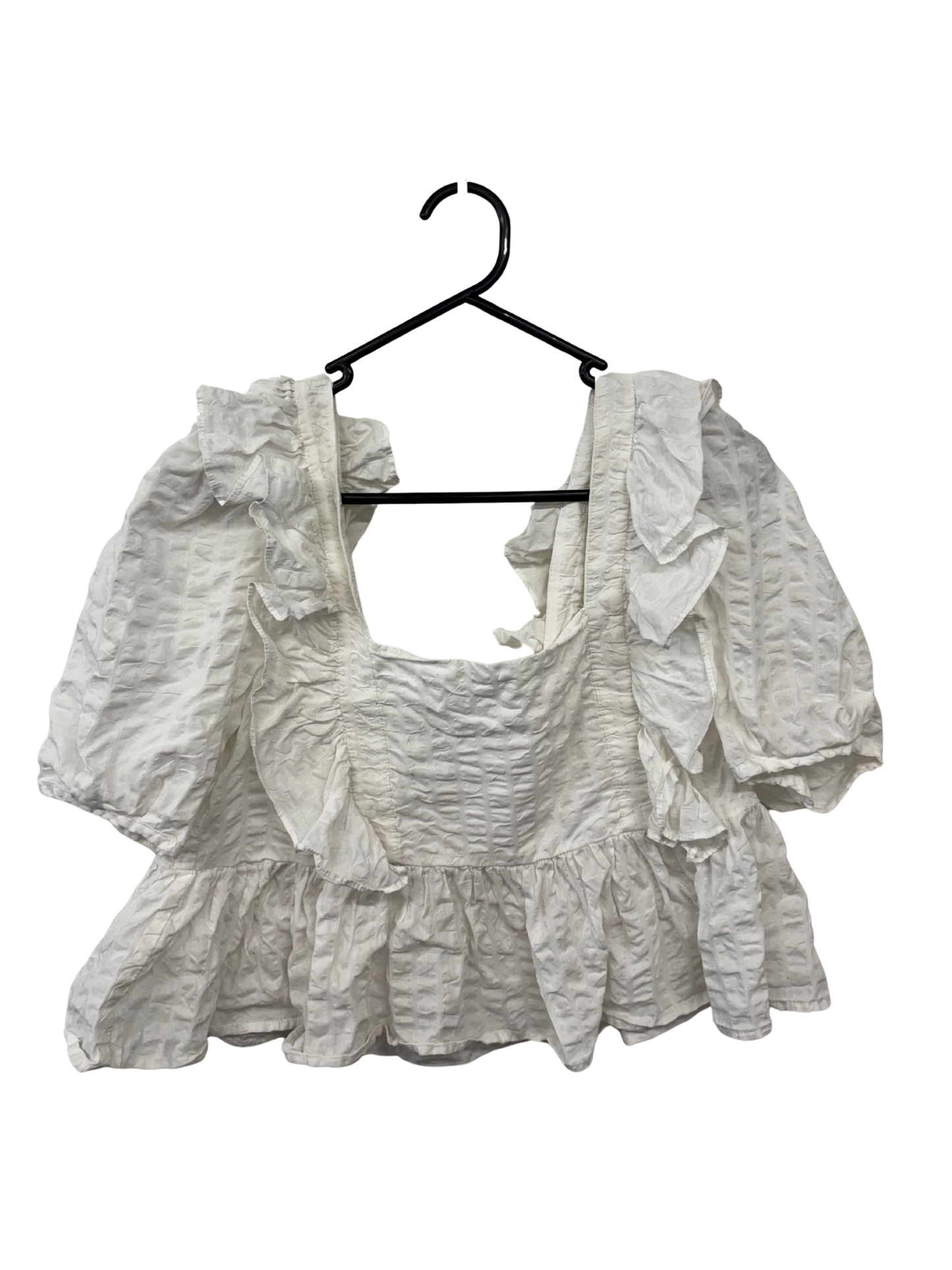 White Short Sleeve Peplum Top with Ruffles