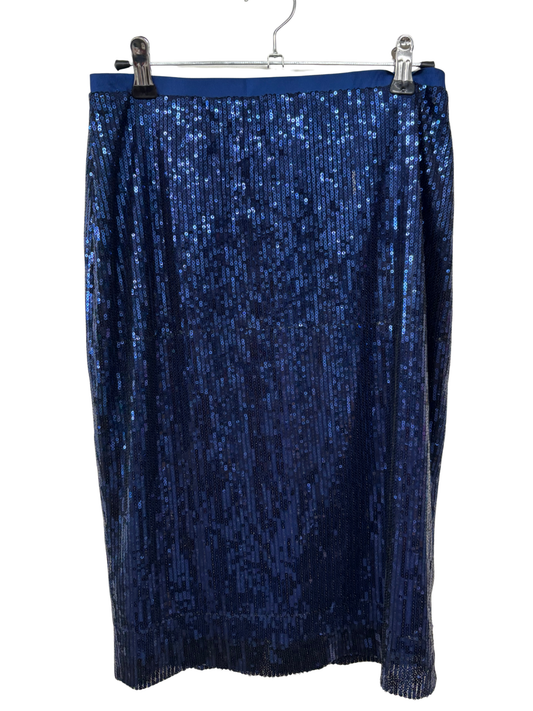 Deadstock Vintage Dark Blue Sequin Knee Length Fitted Skirt