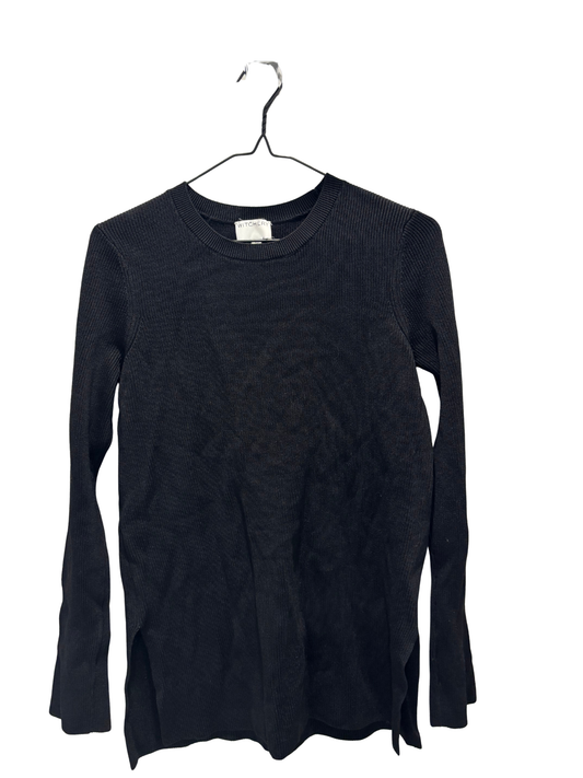 Black Rib Knit Long Sleeve Knit Jumper with Side Splits