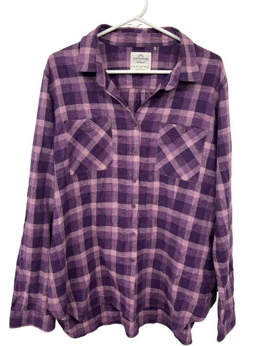 Purple Checkered Long Sleeve Button Up Shirt