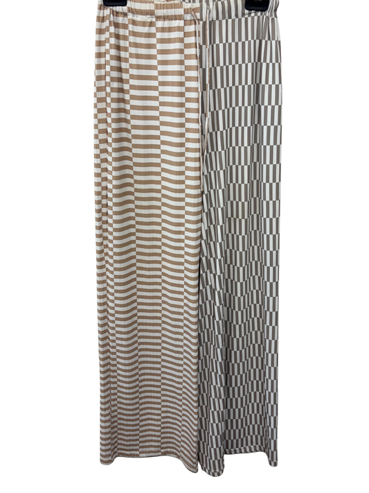 White & Two Tone Brown Check Drawstring Pants