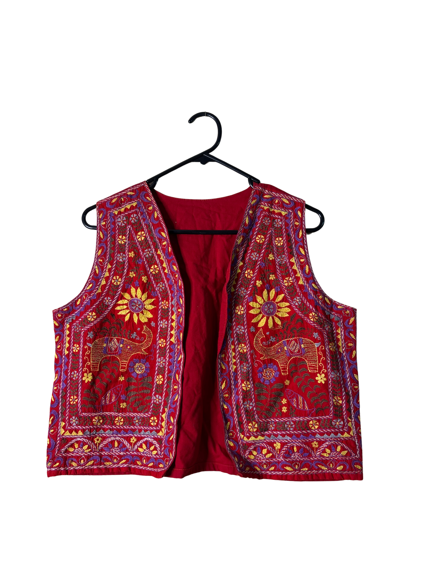 Red & Yellow Boxy Embroidered Vest