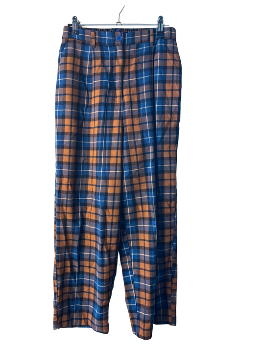 Orange, Blue, Black Check Highwaisted Tapered Pants