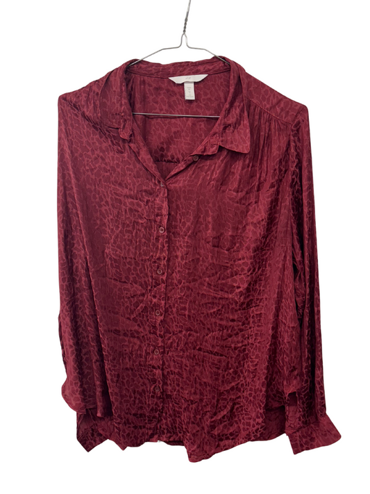 Red Long Sleeve Leopard Print Button Up Shirt
