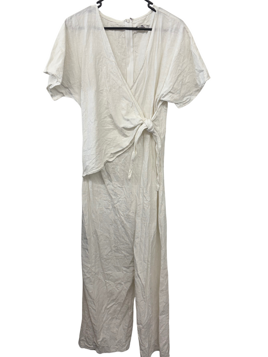 White Short Sleeve Faux Wrap Maxi Jumpsuit