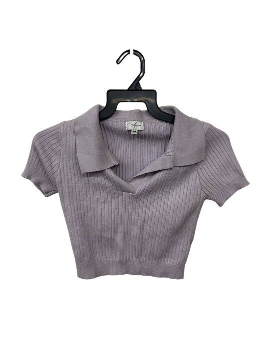 Light Purple Short Sleeve Rib Knit Fitted Crop Top