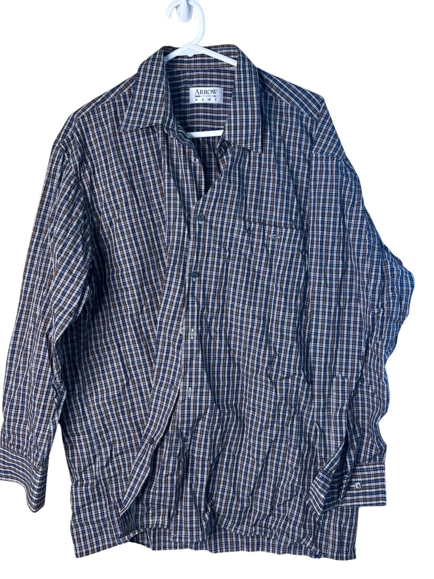 Vintage Black, Blue, White Striped Check Long Sleeve Button Up Shirt