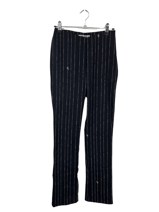 Black & Grey Pinstripe Mid Rise Straight Leg Pants