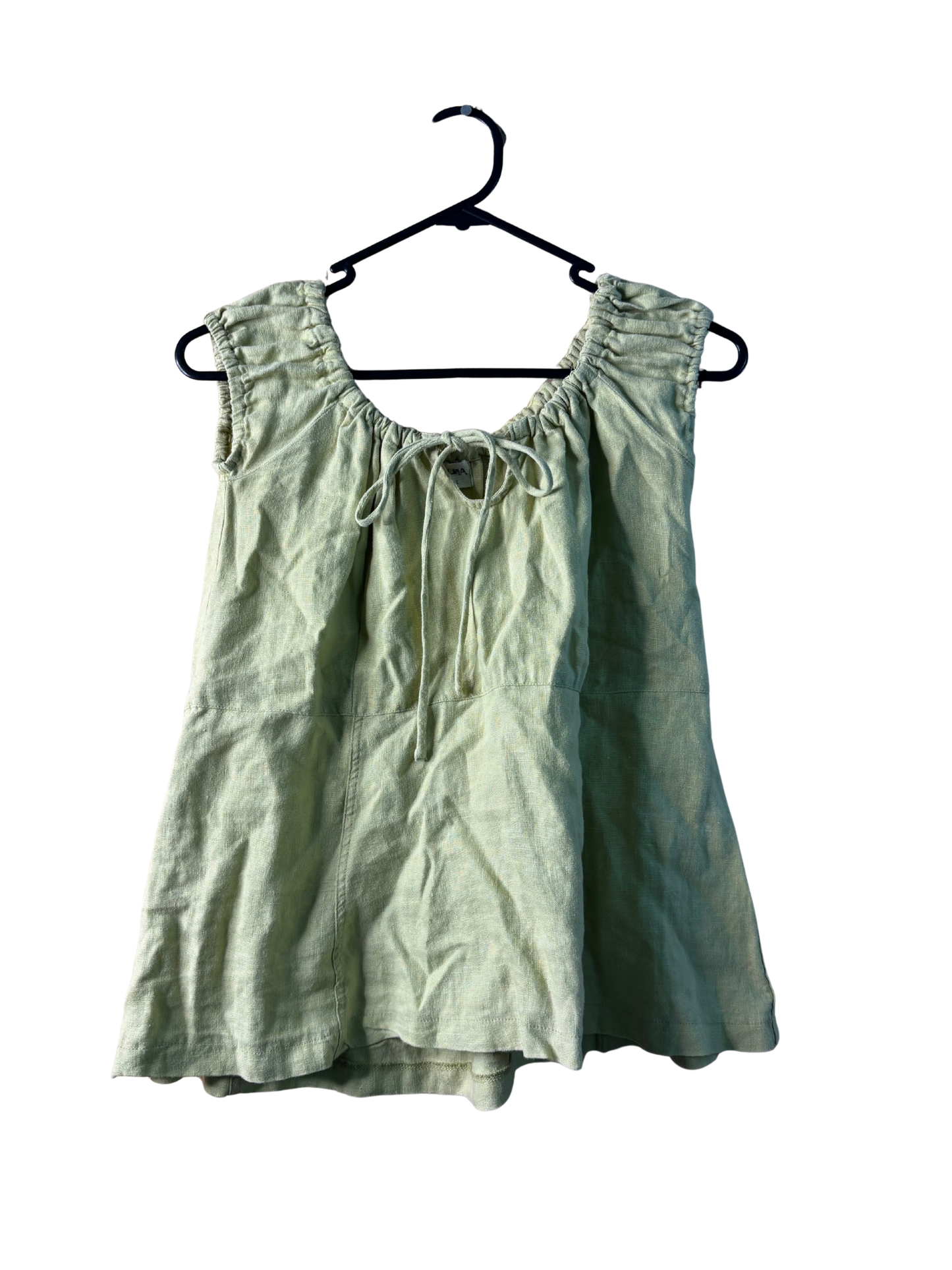 Light Green Puffy Sleeve Tie Front Top