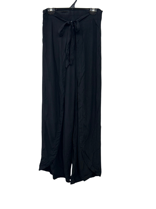 Black High Rise Elasticated Tie Front Flowy Pants