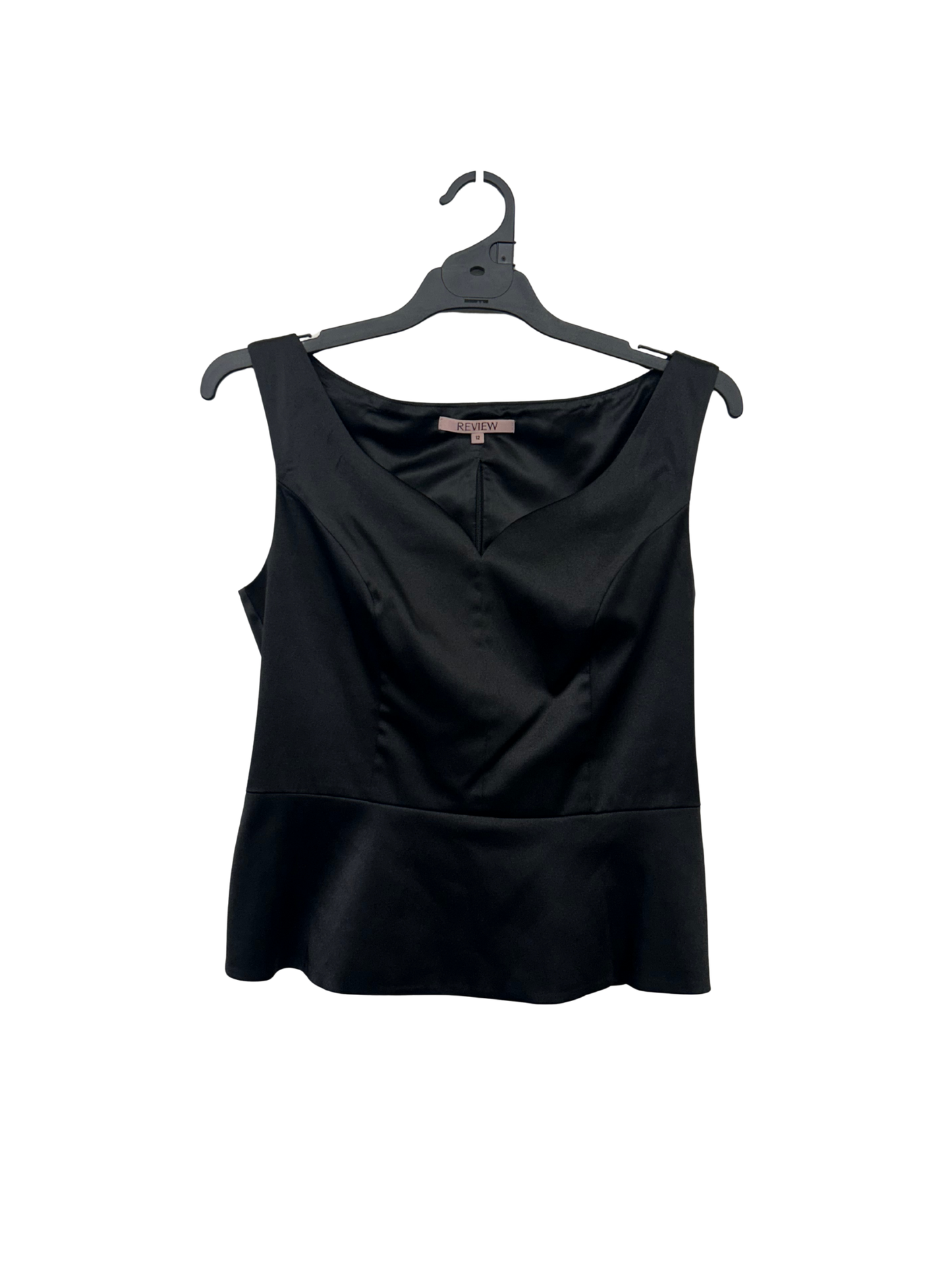 Black Faux Silk A-Line Peplum Top