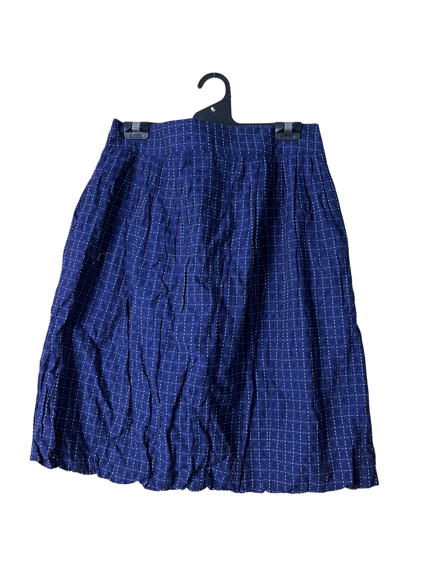 Dark Blue & White Check Knee Length Pleated Skirt