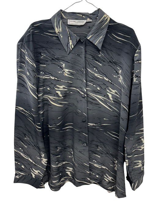 Vintage Dark Grey & Cream Swirl Print Long Sleeve Button Up Shirt
