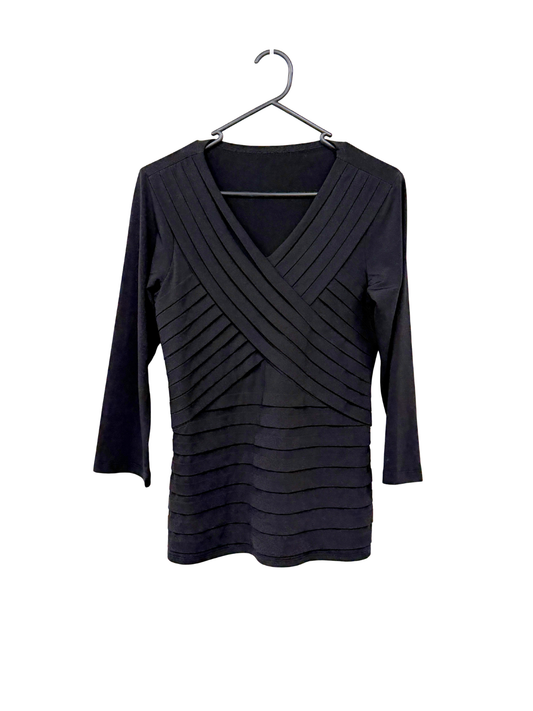 Black Cross Pleated 3/4 Sleeve Top