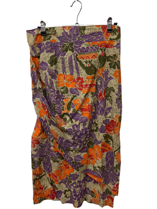 Vintage Light Green, Orange, Purple Fitted Midi Skirt