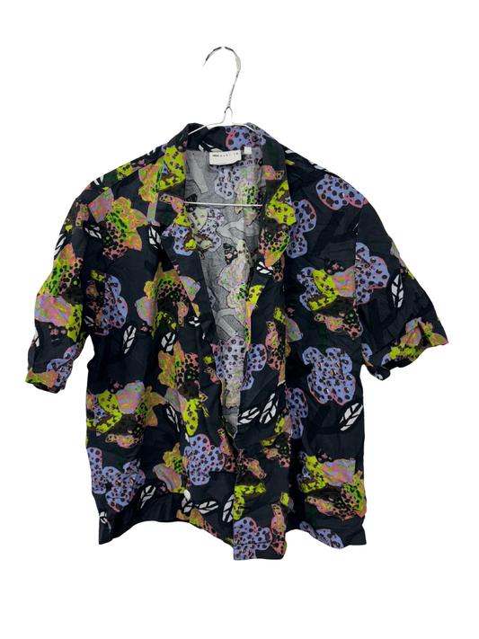 Black & Multicolour Floral Print Short Sleeve Jacket