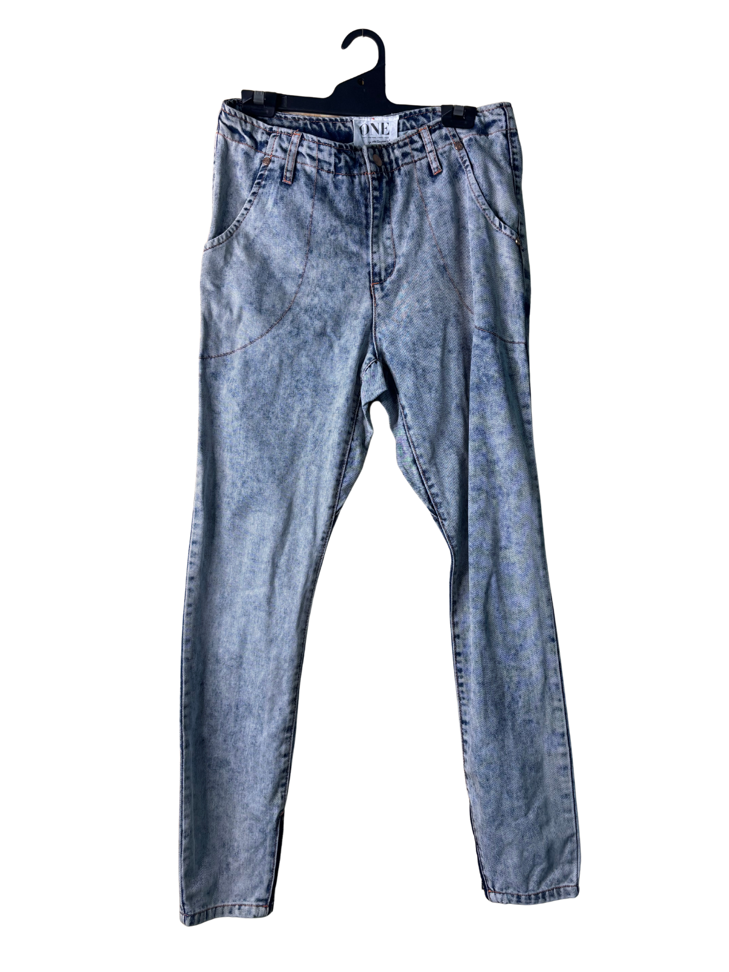 Blue Acid Wash Skinny Taper Jeans