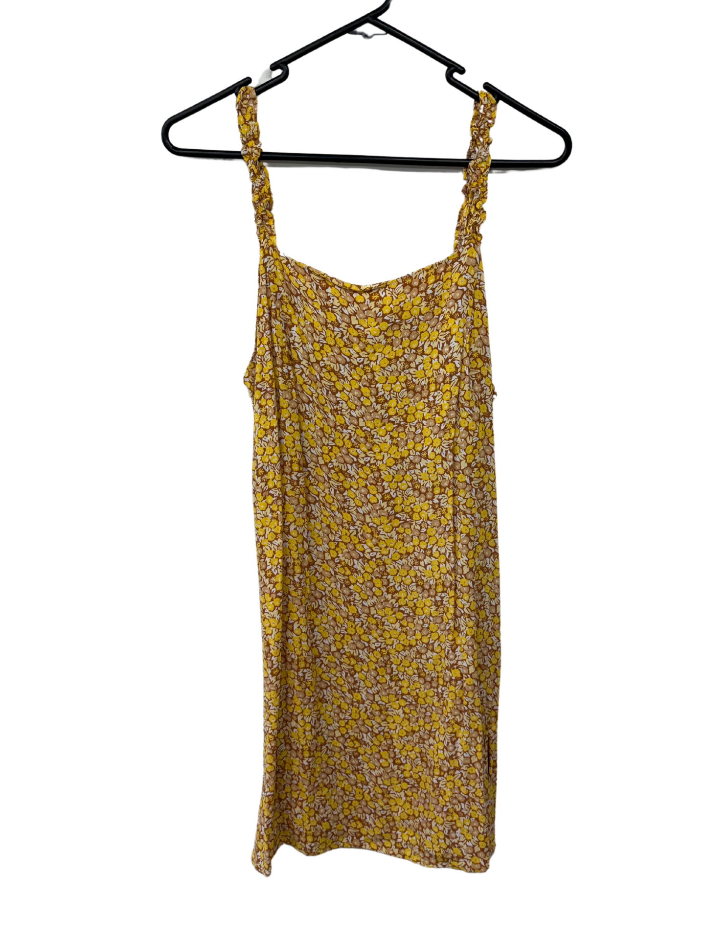 Yellow, Brown & White Floral Print Strappy Dress