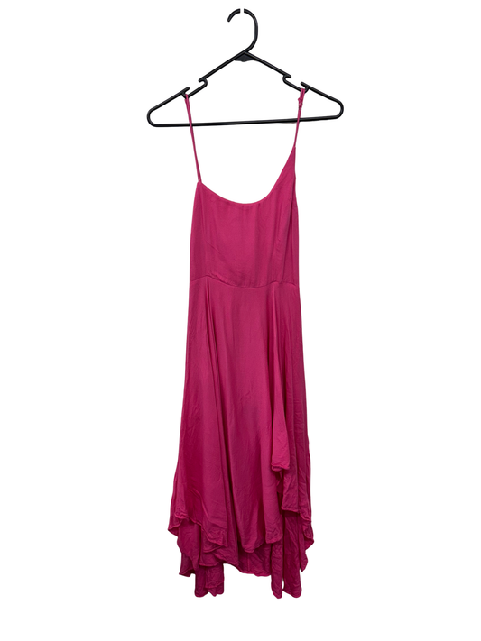 Pink Thin Strap Knee Length Dress with Asymmetrical Hem