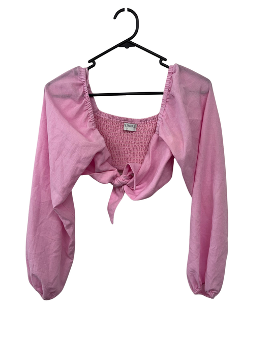 Light Pink Long Sleeve Cropped Shirred Top