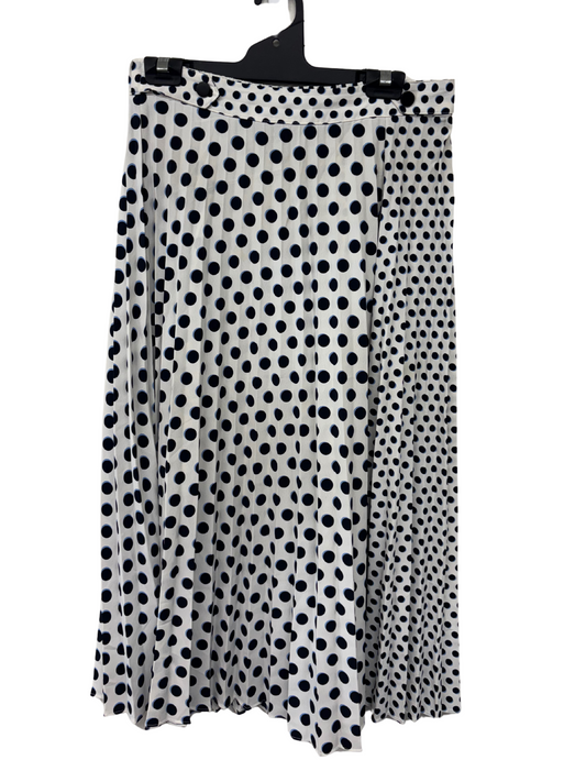 White & Blue Polka Dot Mid Rise Midi Skirt