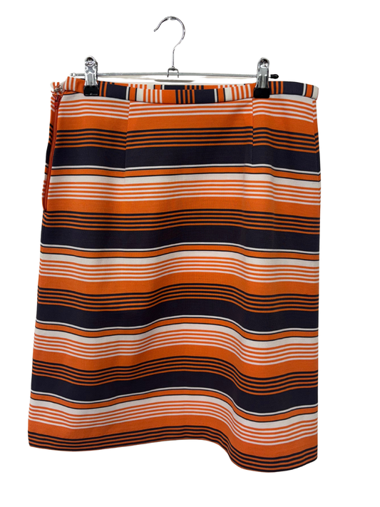 Vintage Orange, Grey, White Stripe Fitted Knee Length Skirt