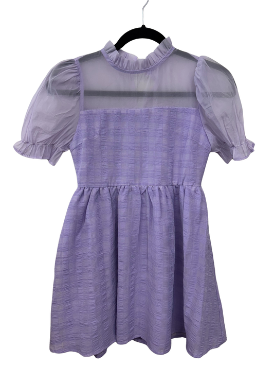 Purple Short Puff Sleeve Short Dress