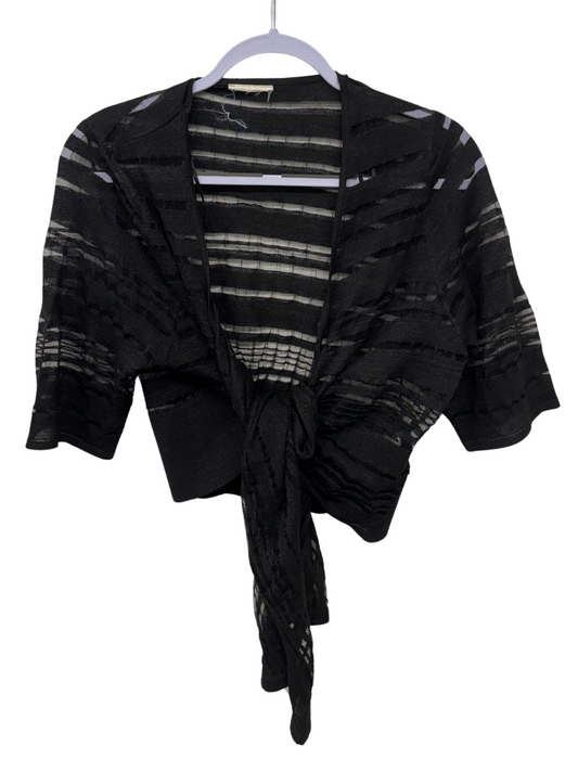 Black Striped Half Sleeve Sheer Wrap/Tie Crop Top