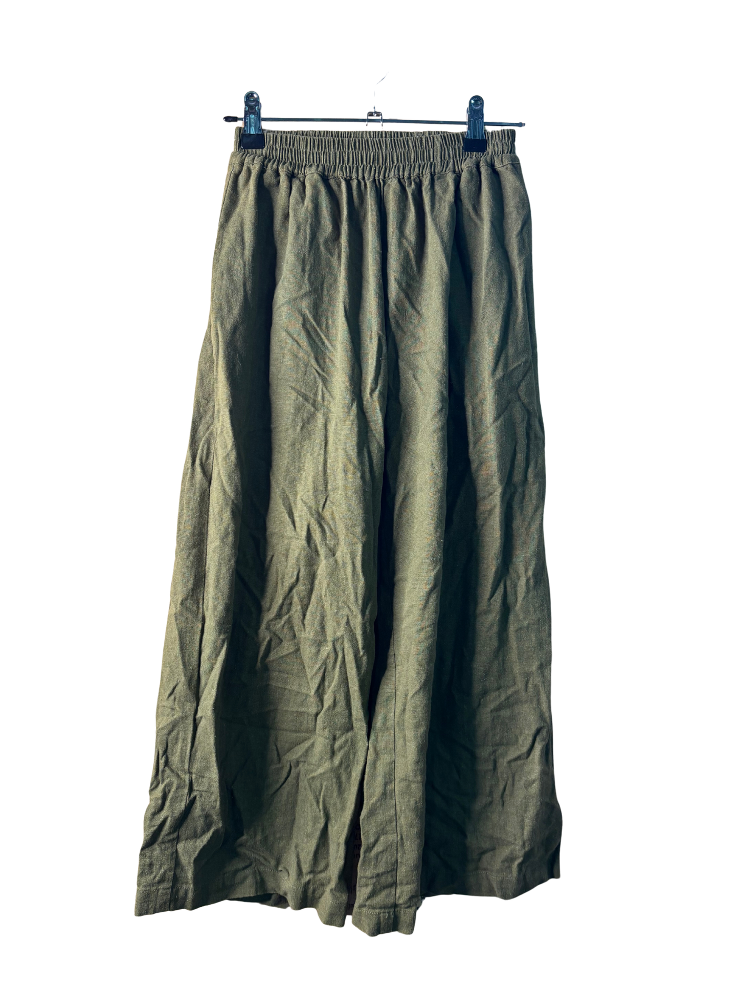 Khaki Green Elastic Waist 3/4 Culotte Pants