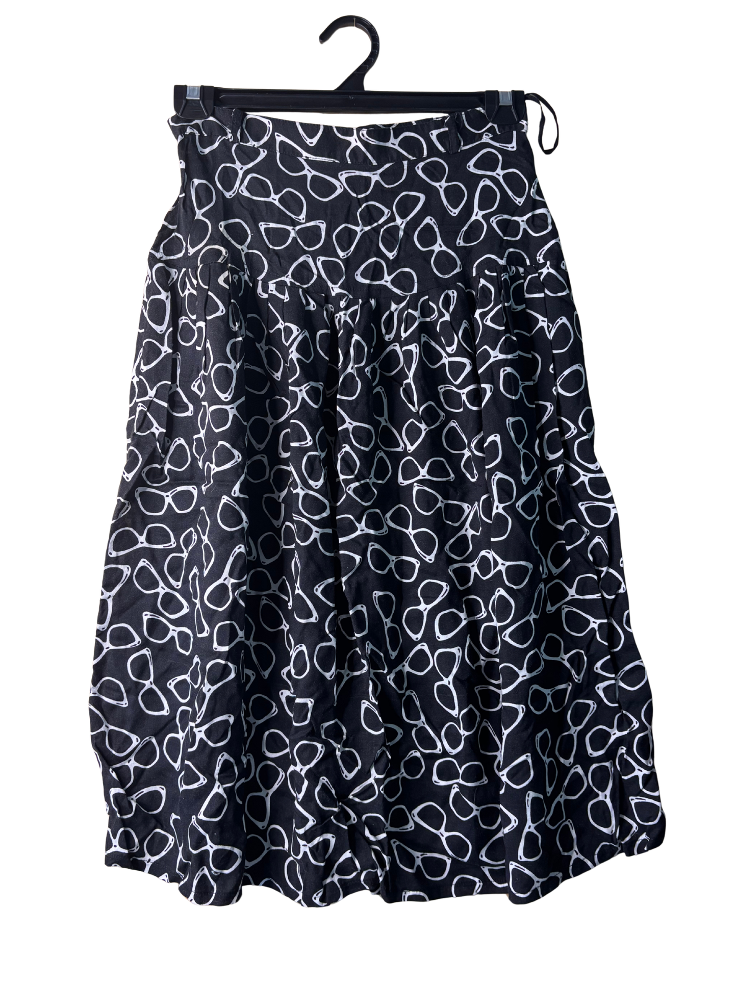 Vintage Black  Knee Length/Midi Skirt with White Glasses Print