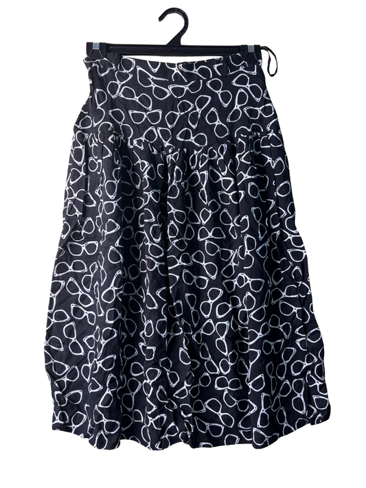 Vintage Black  Knee Length/Midi Skirt with White Glasses Print