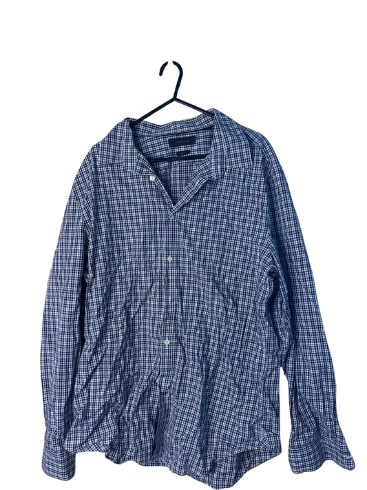 Dark Blue, White, Maroon Check Slim Fit Long Sleeve Button Up Shirt