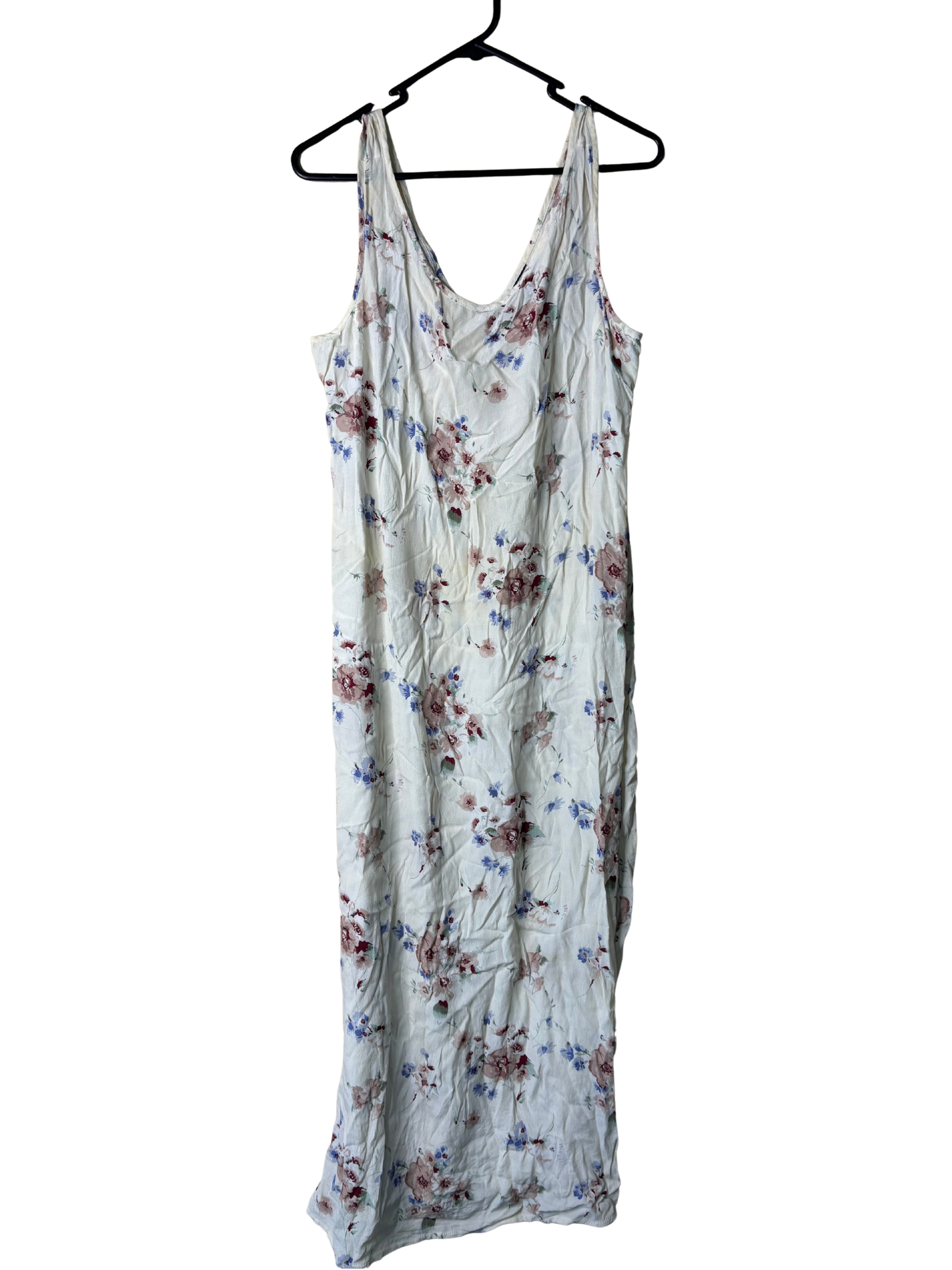 Vintage Cream, Blue, Brown Floral Print Sleeveless Maxi Dress