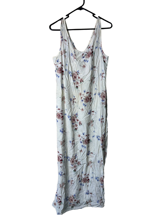 Vintage Cream, Blue, Brown Floral Print Sleeveless Maxi Dress