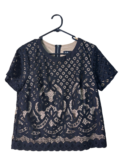 Black Lace & Nude Short Sleeve Top