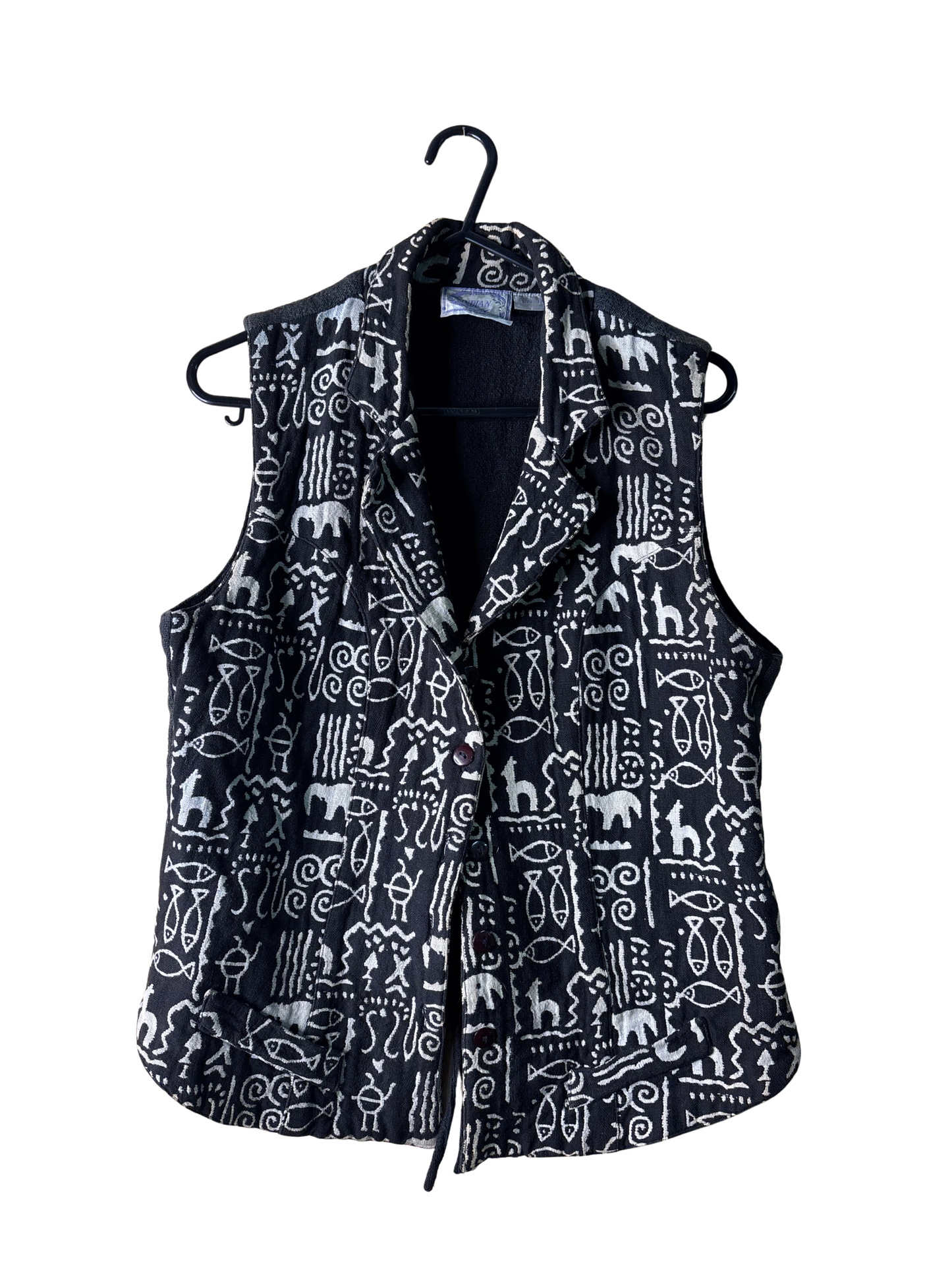 Black & Cream Pattern Vest with Black Back