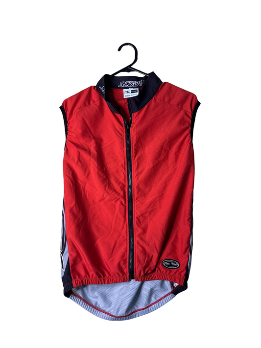Red Sleeveless Zip Up Top with Grey Mesh Back