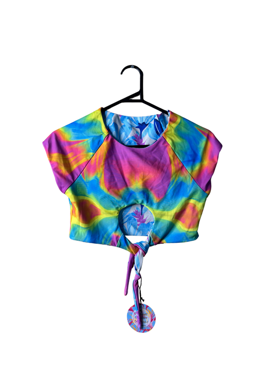 NWT Rainbow Short Sleeve Reversible Tie Crop Top