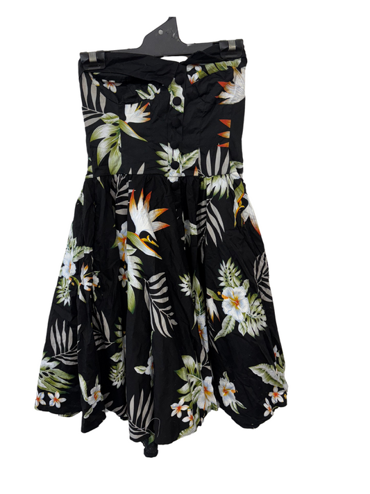 Black & White Tropical Print Strapless/Halter Retro Style Dress