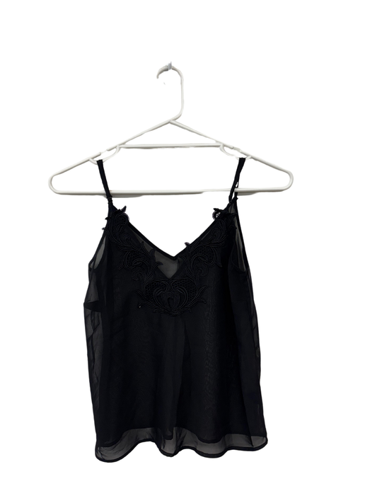 Black Strappy Sheer Cami Top with Lace