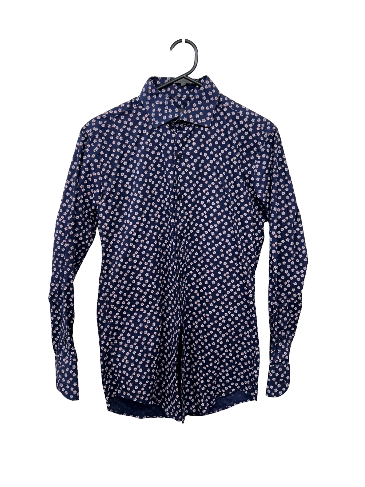 Navy & Pink Floral Long Sleeve Button Up Shirt