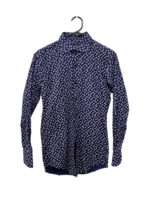 Navy & Pink Floral Long Sleeve Button Up Shirt