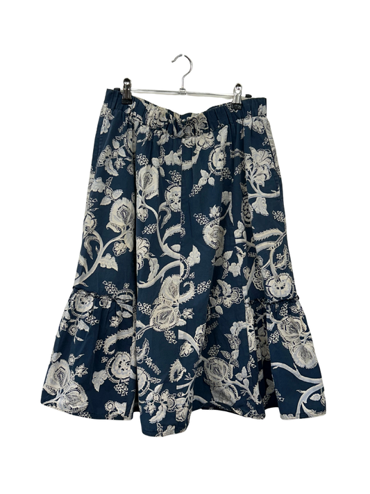 Blue & White Floral Elasticated Midi Skirt