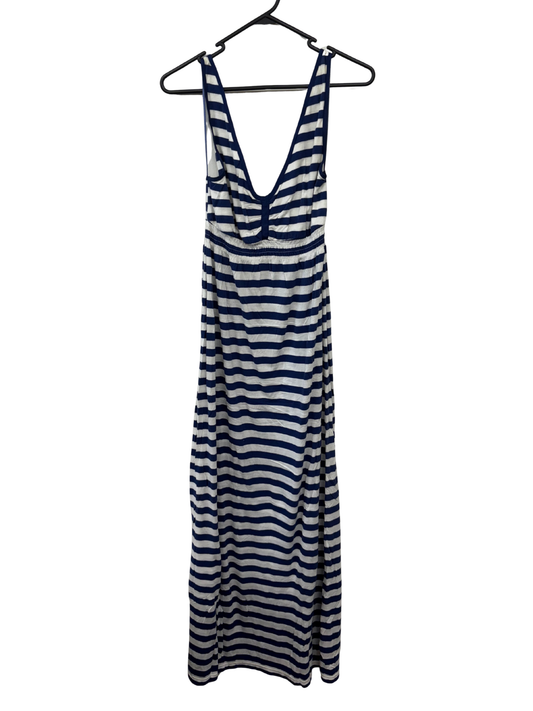 Blue & White Striped Thin Strap Maxi Dress