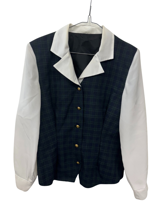 Green & Blue Plaid Print with White Sheer Long Sleeve Button Up Shirt