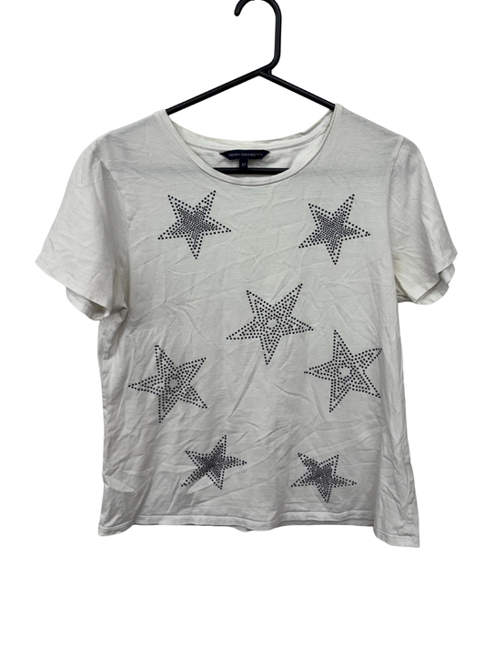 White Short Sleeve T Shirt with Blue Diamante Stars