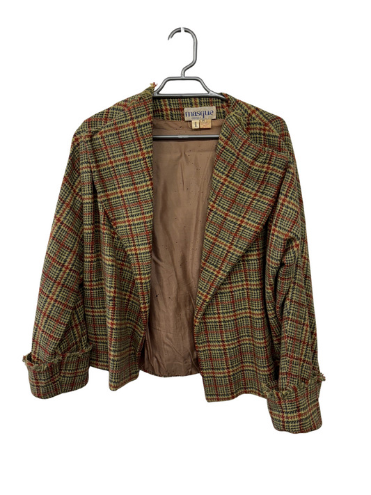 Vintage Green & Red Check Boxy Crop Jacket