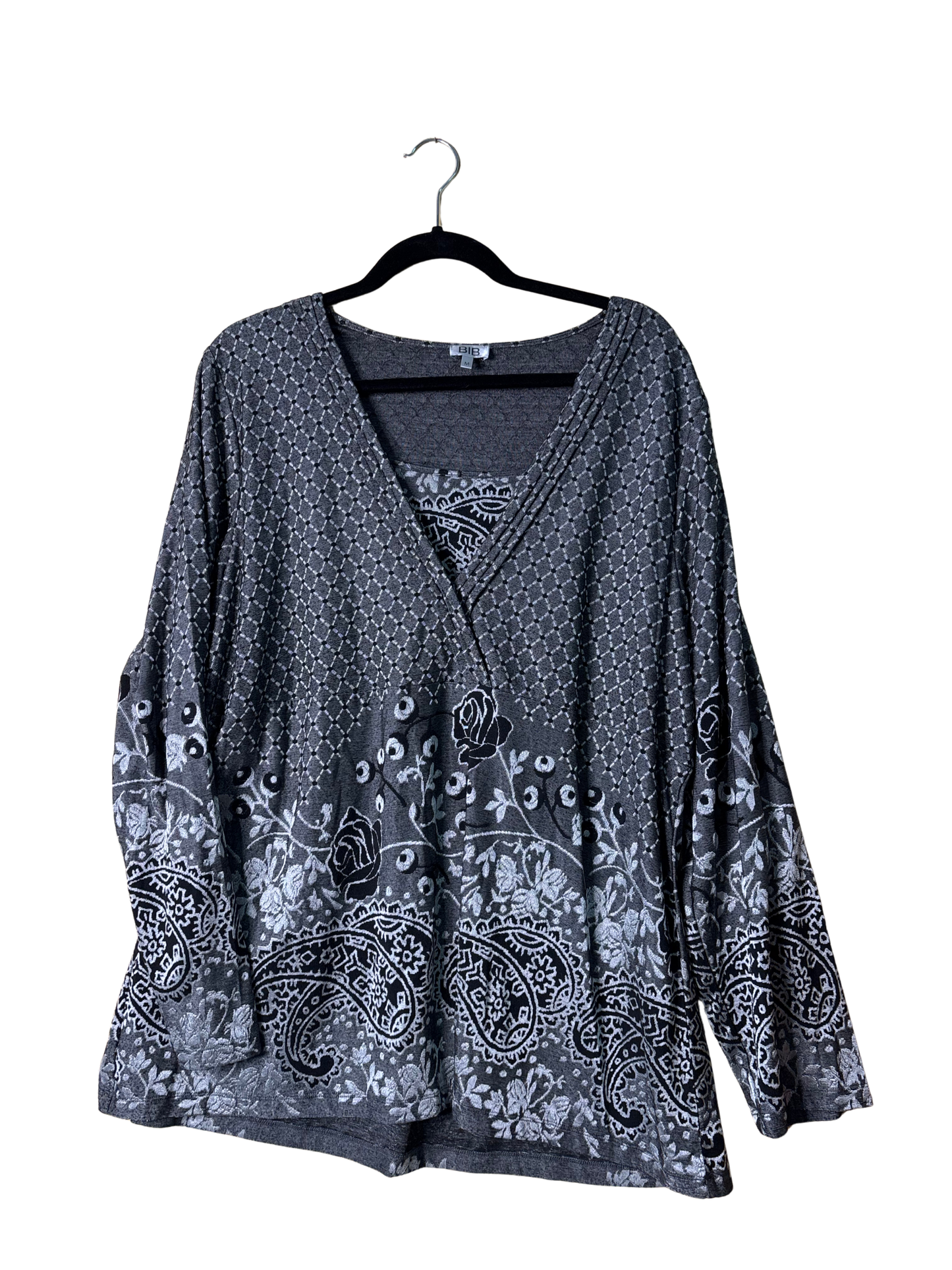 Silver & Black Long Sleeve V Neck 00s Inspired Top