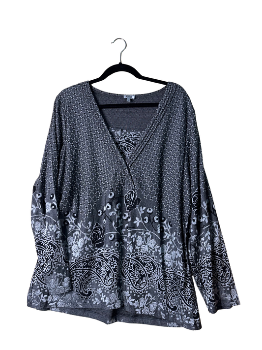 Silver & Black Long Sleeve V Neck 00s Inspired Top